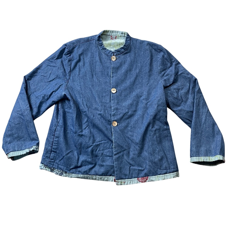 Provence D'Amour Large Jacket Reversible Denim 100% Silk 100% Cotton Vintage